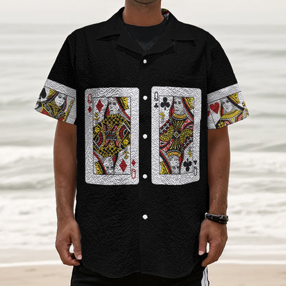 Four Queens Playing Cards Print Textured Short Sleeve Shirt