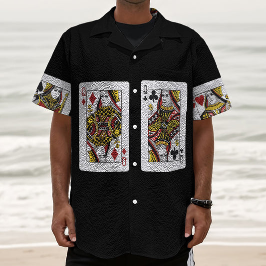 Four Queens Playing Cards Print Textured Short Sleeve Shirt