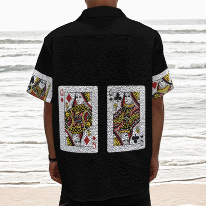 Four Queens Playing Cards Print Textured Short Sleeve Shirt