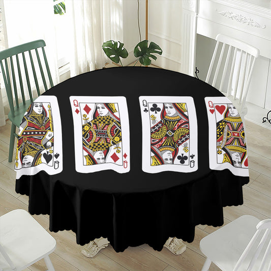 Four Queens Playing Cards Print Waterproof Round Tablecloth