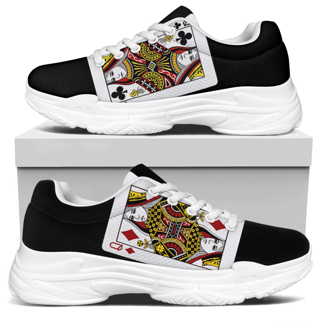 Four Queens Playing Cards Print White Chunky Shoes