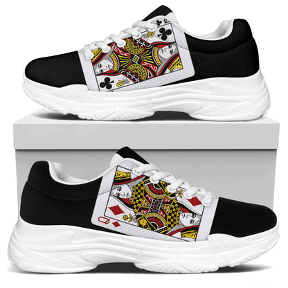Four Queens Playing Cards Print White Chunky Shoes