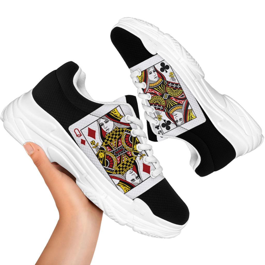 Four Queens Playing Cards Print White Chunky Shoes