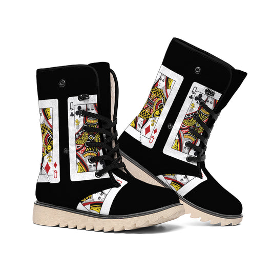 Four Queens Playing Cards Print Winter Boots