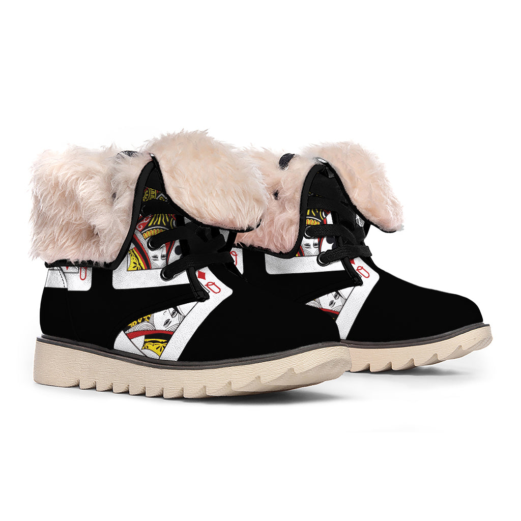 Four Queens Playing Cards Print Winter Boots