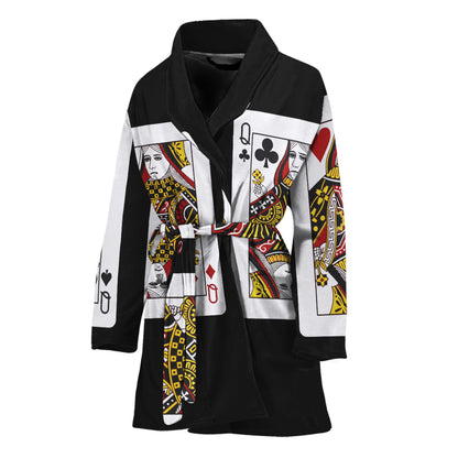 Four Queens Playing Cards Print Women's Bathrobe