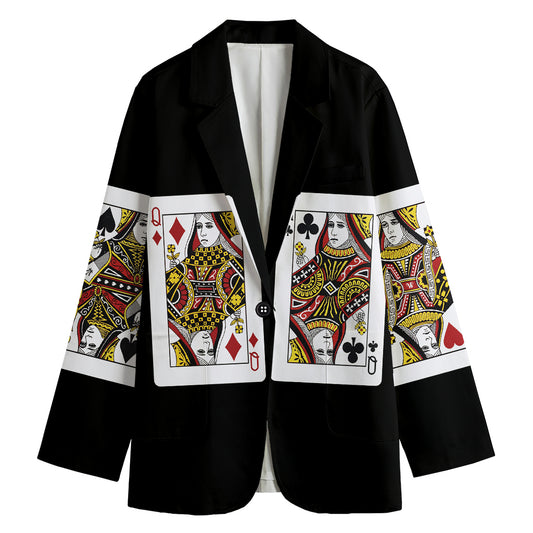 Four Queens Playing Cards Print Women's Blazer