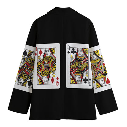 Four Queens Playing Cards Print Women's Blazer
