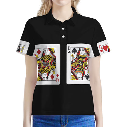 Four Queens Playing Cards Print Women's Polo Shirt