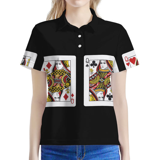 Four Queens Playing Cards Print Women's Polo Shirt