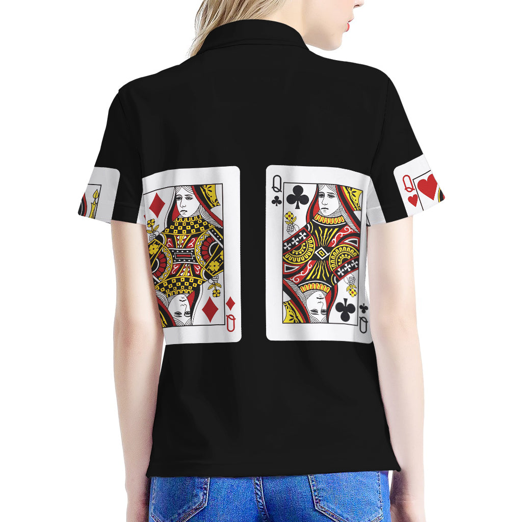 Four Queens Playing Cards Print Women's Polo Shirt
