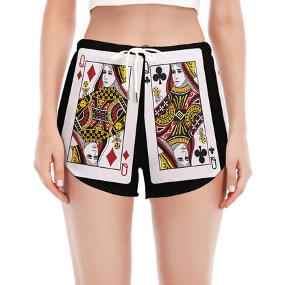 Four Queens Playing Cards Print Women's Split Running Shorts