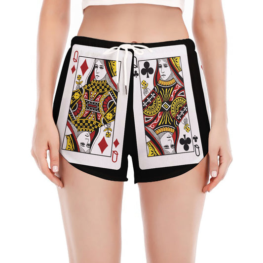 Four Queens Playing Cards Print Women's Split Running Shorts