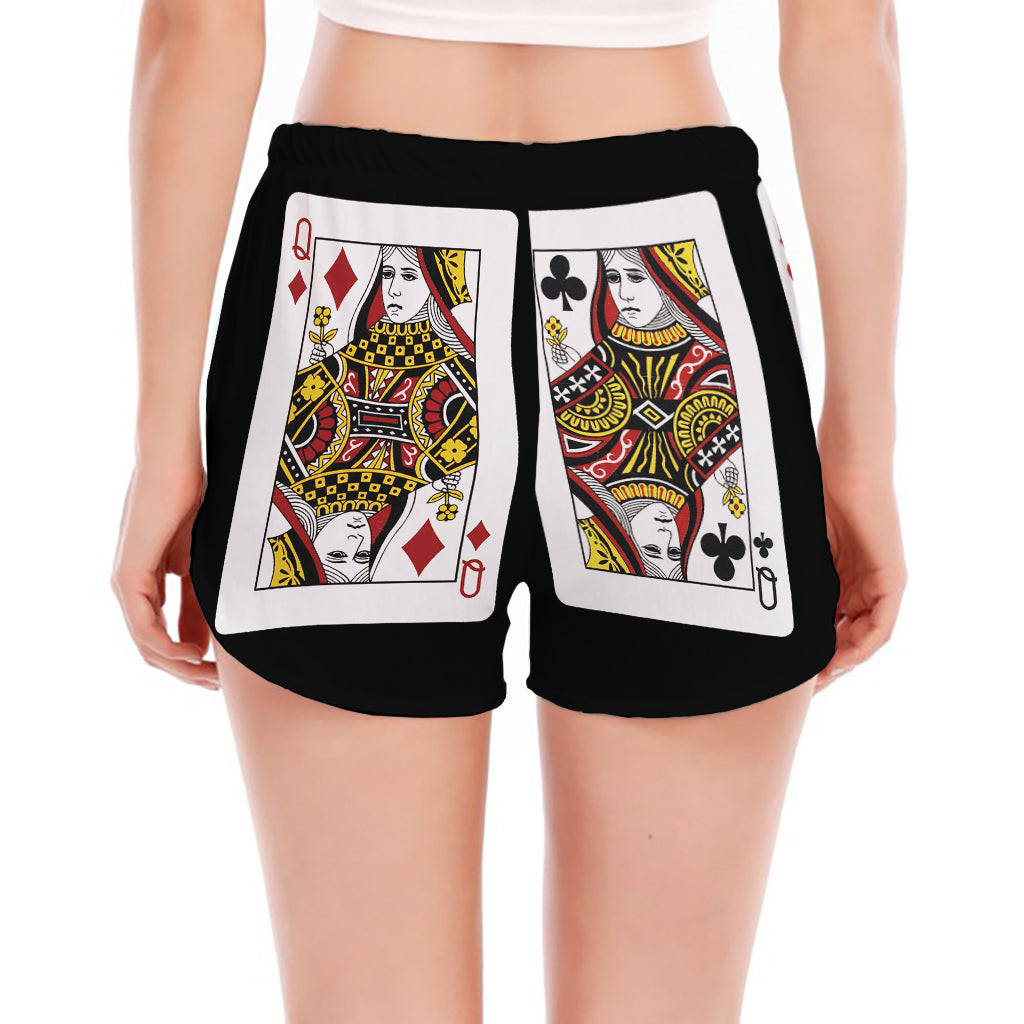 Four Queens Playing Cards Print Women's Split Running Shorts