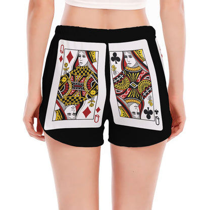 Four Queens Playing Cards Print Women's Split Running Shorts
