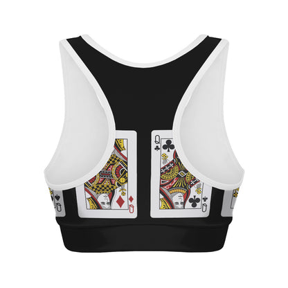 Four Queens Playing Cards Print Women's Sports Bra