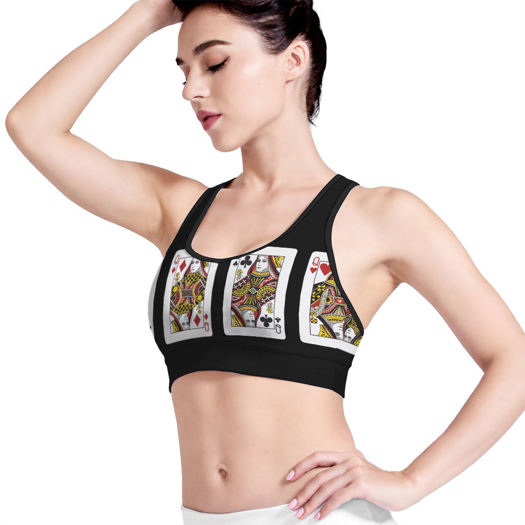 Four Queens Playing Cards Print Women's Sports Bra
