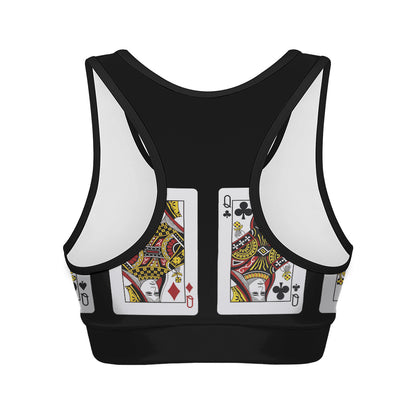 Four Queens Playing Cards Print Women's Sports Bra