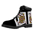 Four Queens Playing Cards Print Padded Collar Lace Up Boots