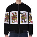 Four Queens Playing Cards Print Zip Sleeve Bomber Jacket