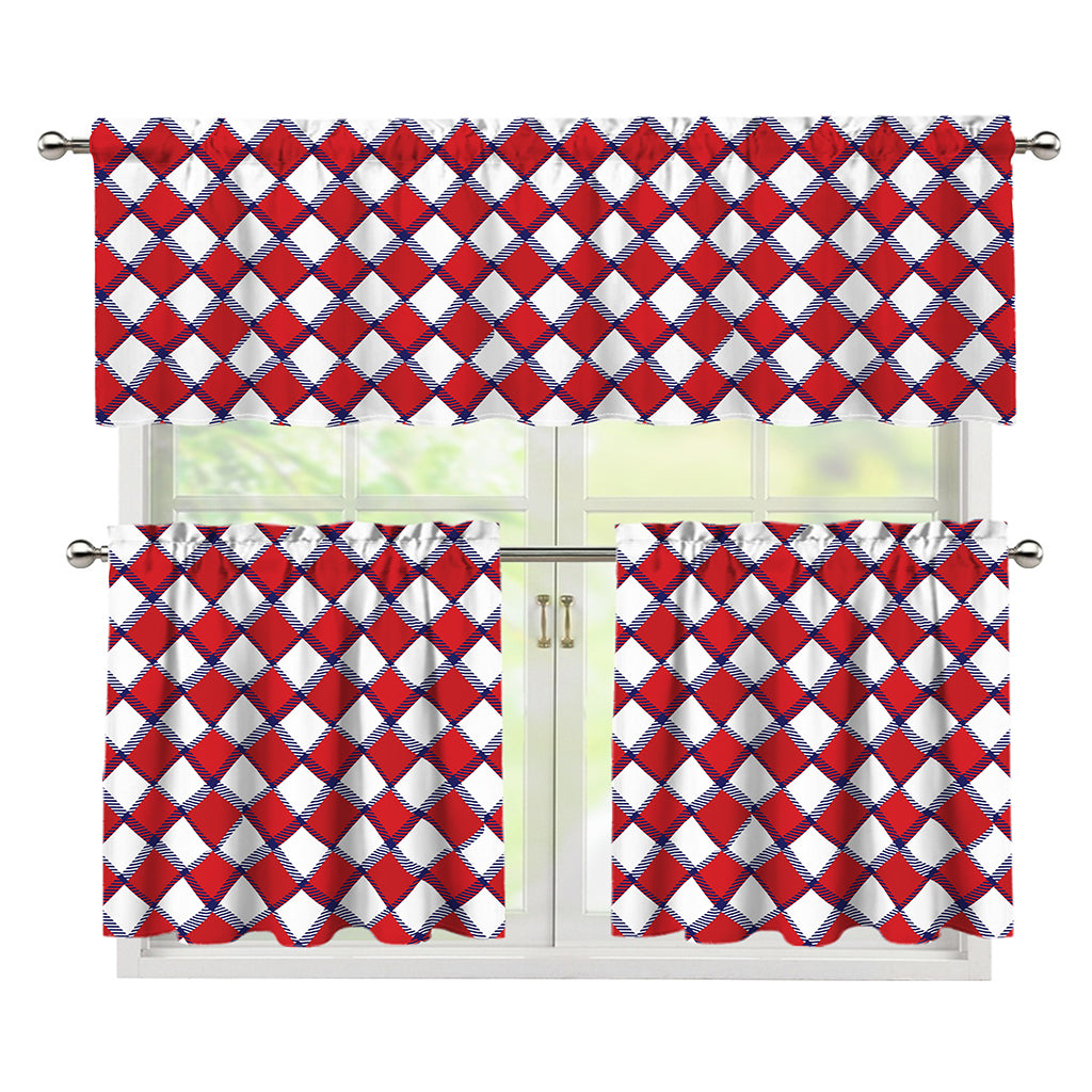 Fourth of July American Plaid Print 3 Piece Kitchen Curtains