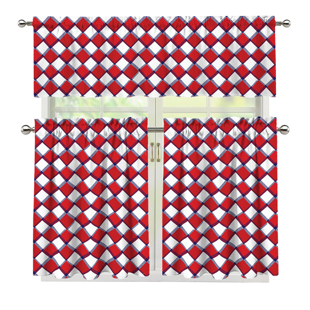 Fourth of July American Plaid Print 3 Piece Kitchen Curtains