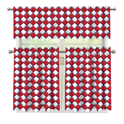 Fourth of July American Plaid Print 3 Piece Kitchen Curtains