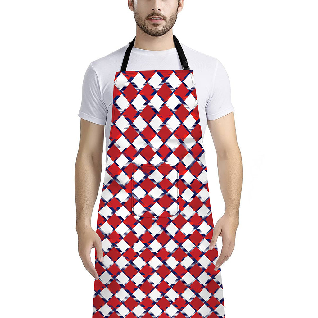 Fourth of July American Plaid Print Bib Apron With Pocket
