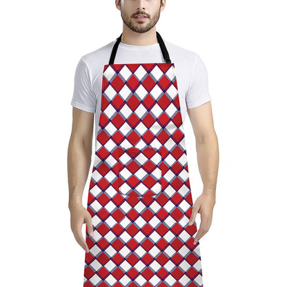 Fourth of July American Plaid Print Bib Apron With Pocket