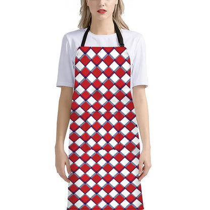 Fourth of July American Plaid Print Bib Apron With Pocket