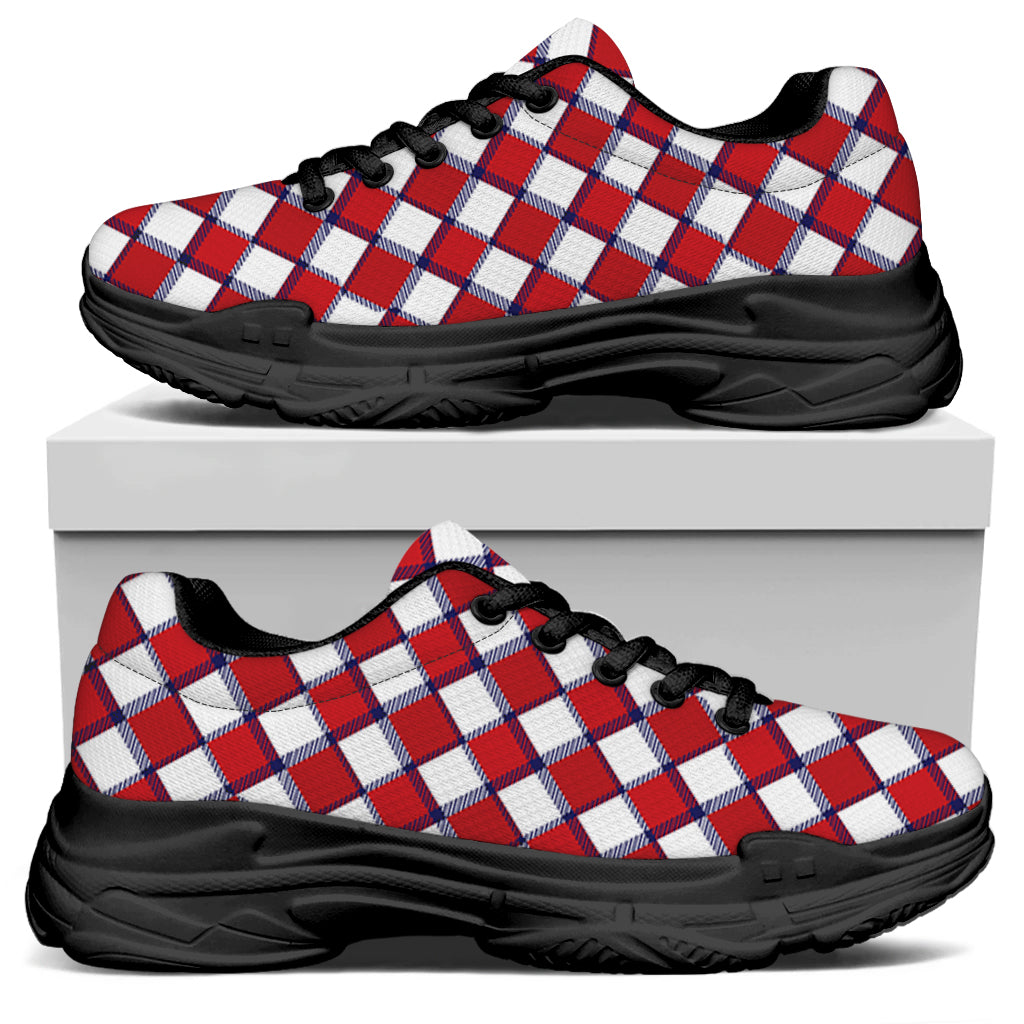 Fourth of July American Plaid Print Black Chunky Shoes