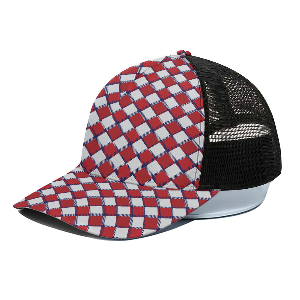 Fourth of July American Plaid Print Black Mesh Trucker Cap
