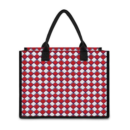 Fourth of July American Plaid Print Canvas Tote Bag