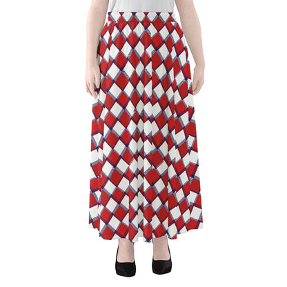 Fourth of July American Plaid Print Chiffon Maxi Skirt