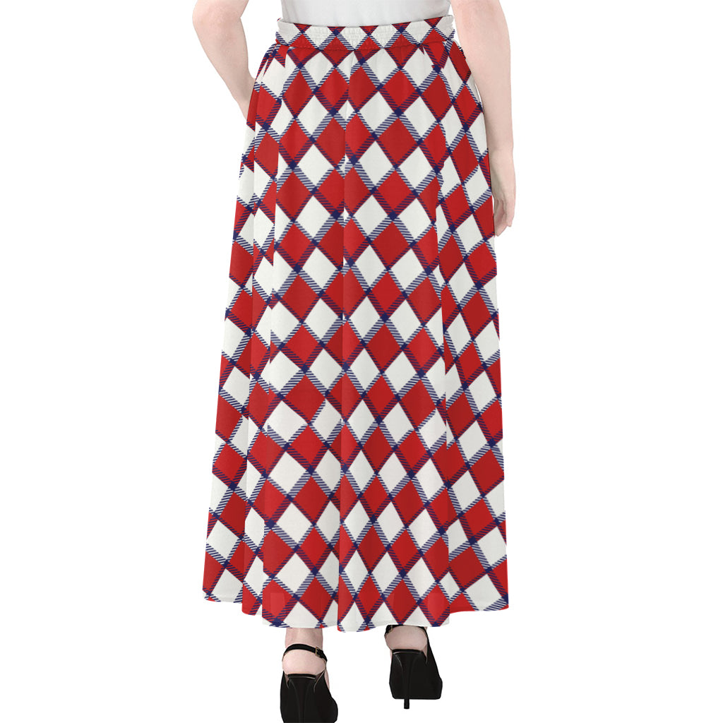 Fourth of July American Plaid Print Chiffon Maxi Skirt