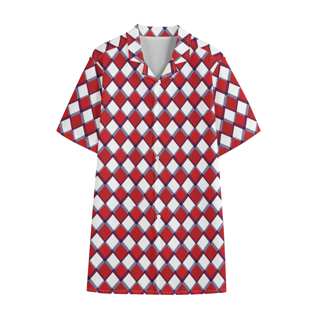 Fourth of July American Plaid Print Cotton Hawaiian Shirt