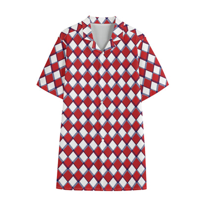 Fourth of July American Plaid Print Cotton Hawaiian Shirt
