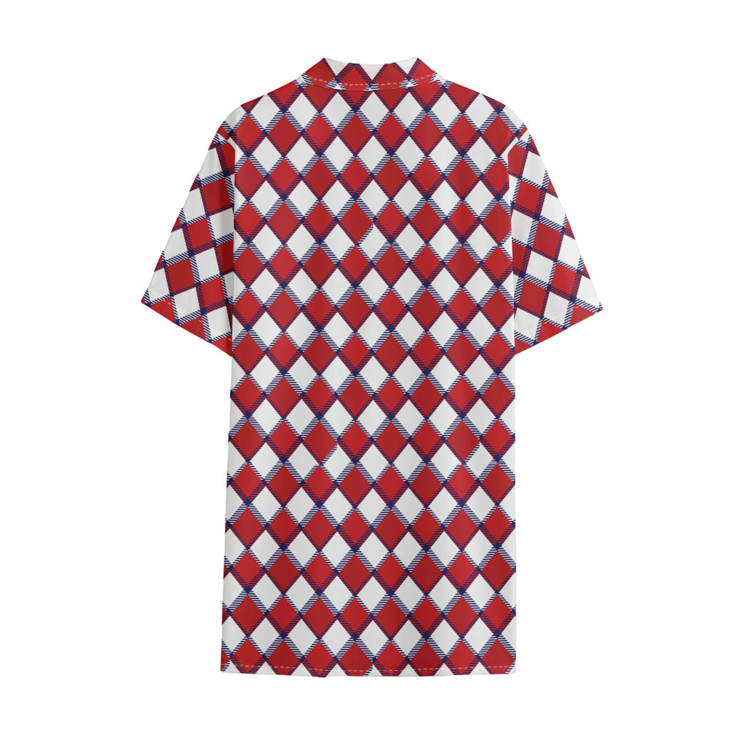 Fourth of July American Plaid Print Cotton Hawaiian Shirt