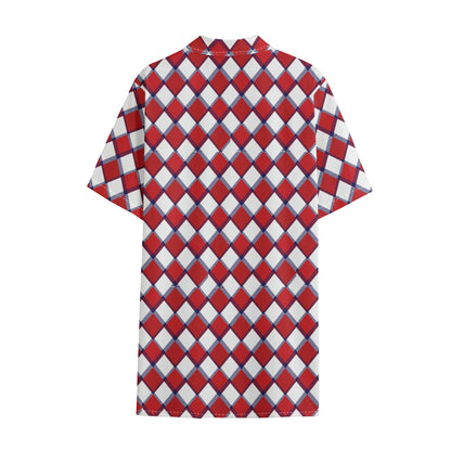Fourth of July American Plaid Print Cotton Hawaiian Shirt