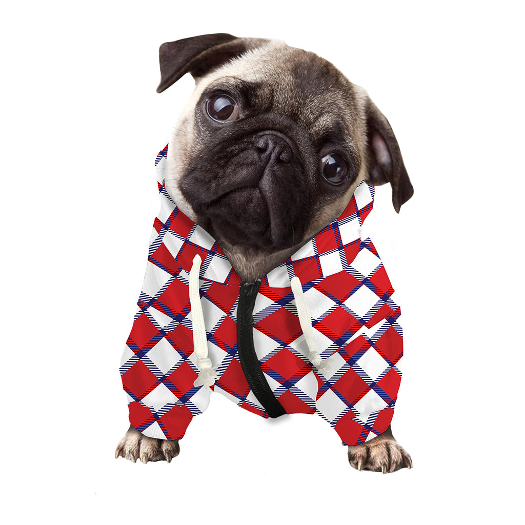 Fourth of July American Plaid Print Dog Zip Up Hoodie