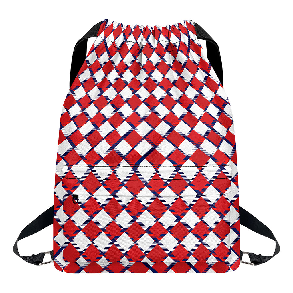 Fourth of July American Plaid Print Drawstring Backpack