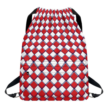 Fourth of July American Plaid Print Drawstring Backpack