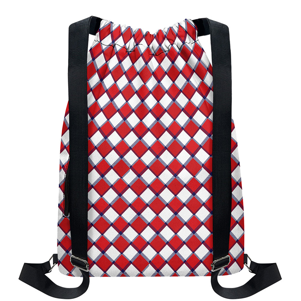 Fourth of July American Plaid Print Drawstring Backpack