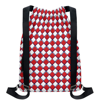 Fourth of July American Plaid Print Drawstring Backpack