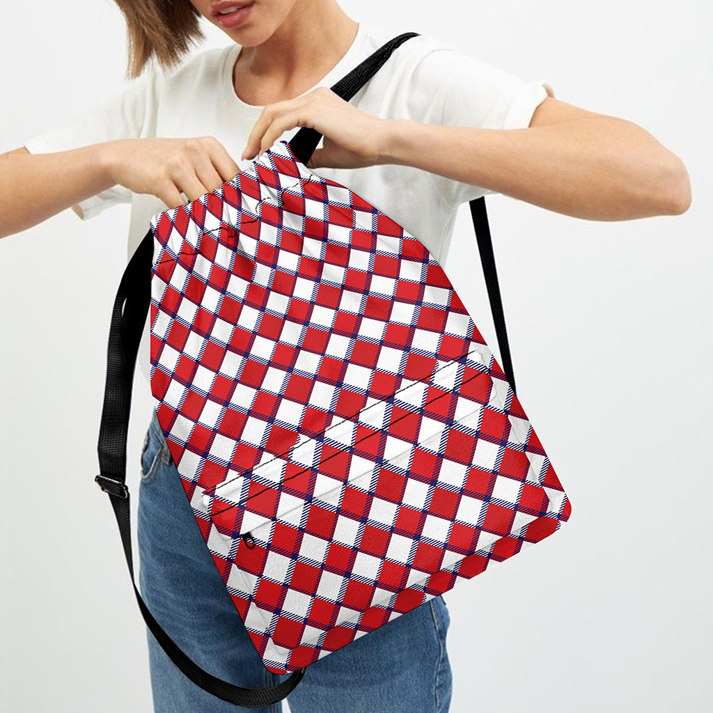 Fourth of July American Plaid Print Drawstring Backpack