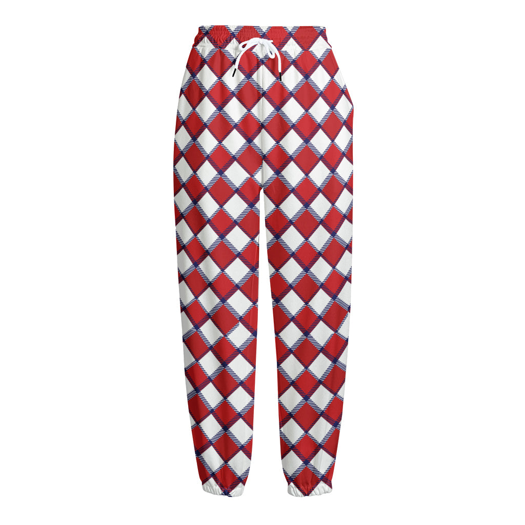 Fourth of July American Plaid Print Fleece Lined Knit Pants