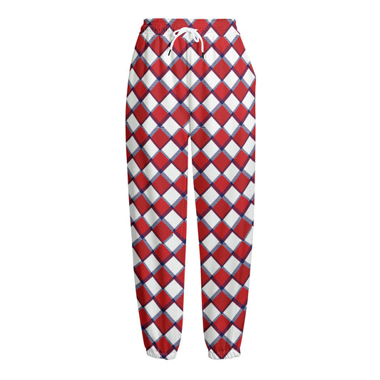 Fourth of July American Plaid Print Fleece Lined Knit Pants