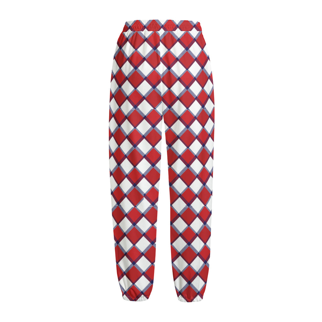 Fourth of July American Plaid Print Fleece Lined Knit Pants