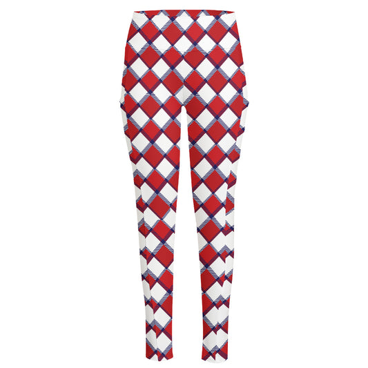 Fourth of July American Plaid Print High-Waisted Pocket Leggings
