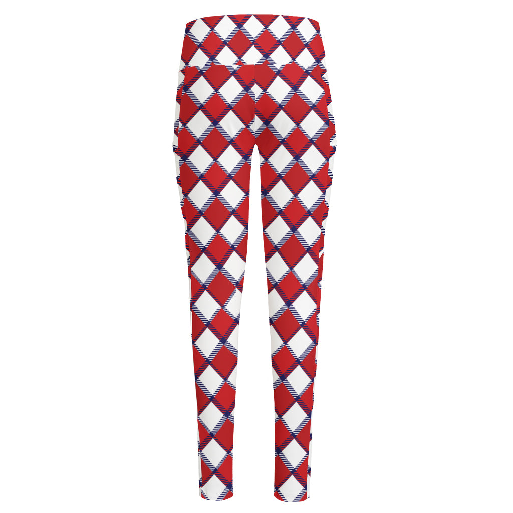 Fourth of July American Plaid Print High-Waisted Pocket Leggings